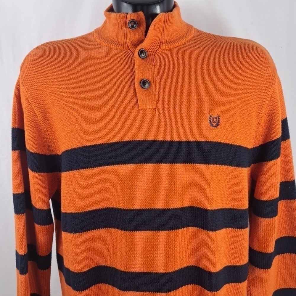 Chaps Ralph Lauren 1/4 button orange & blue stripped 2XL casual preppy sweater